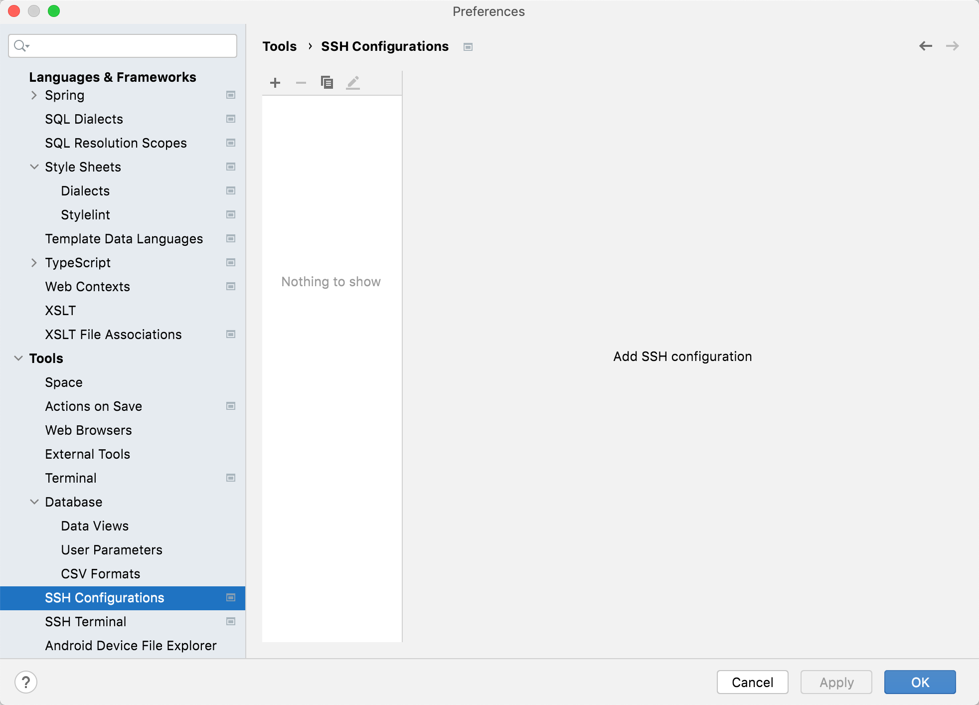 The SSH Configurations settings page