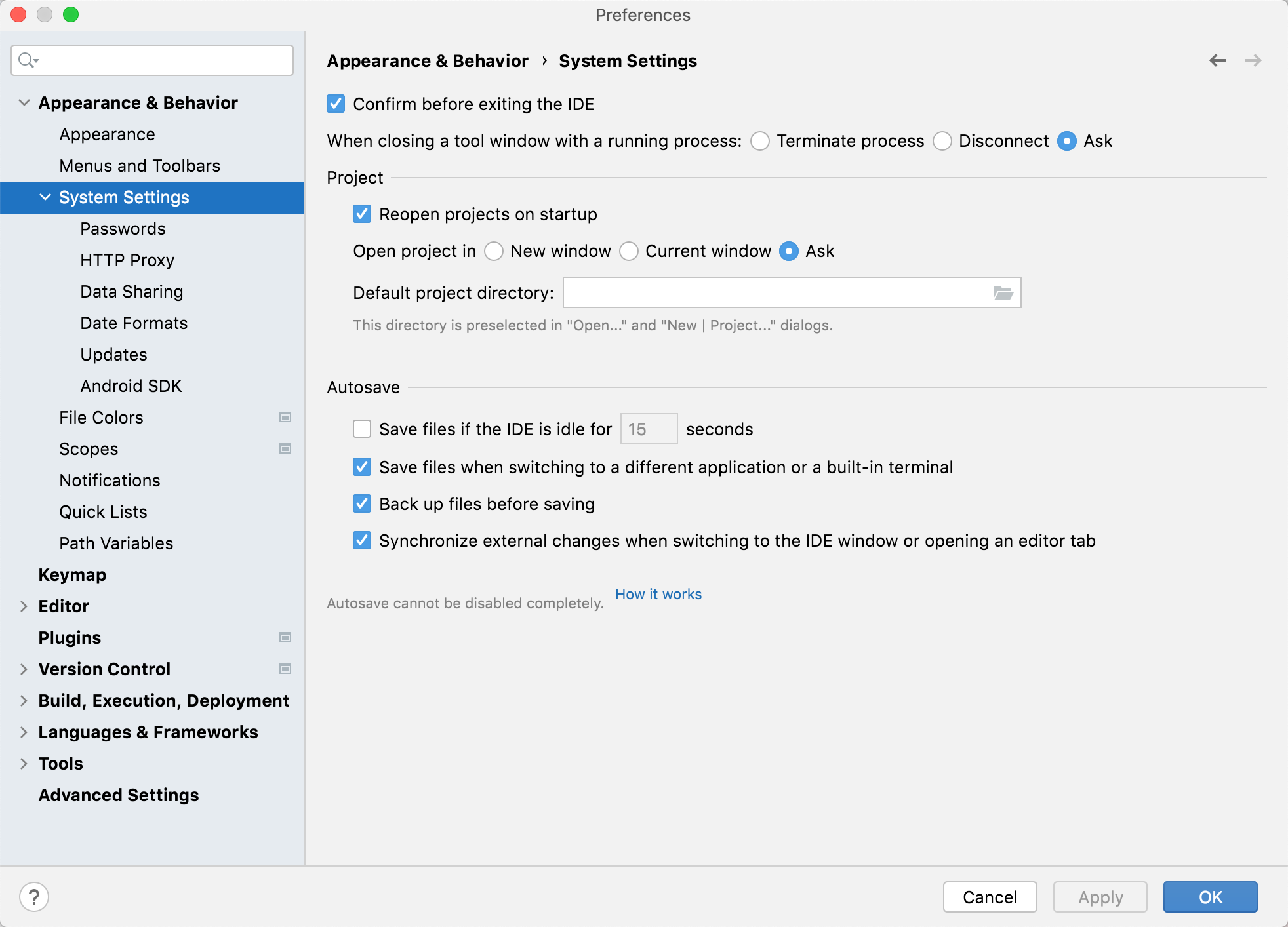 The System Settings page